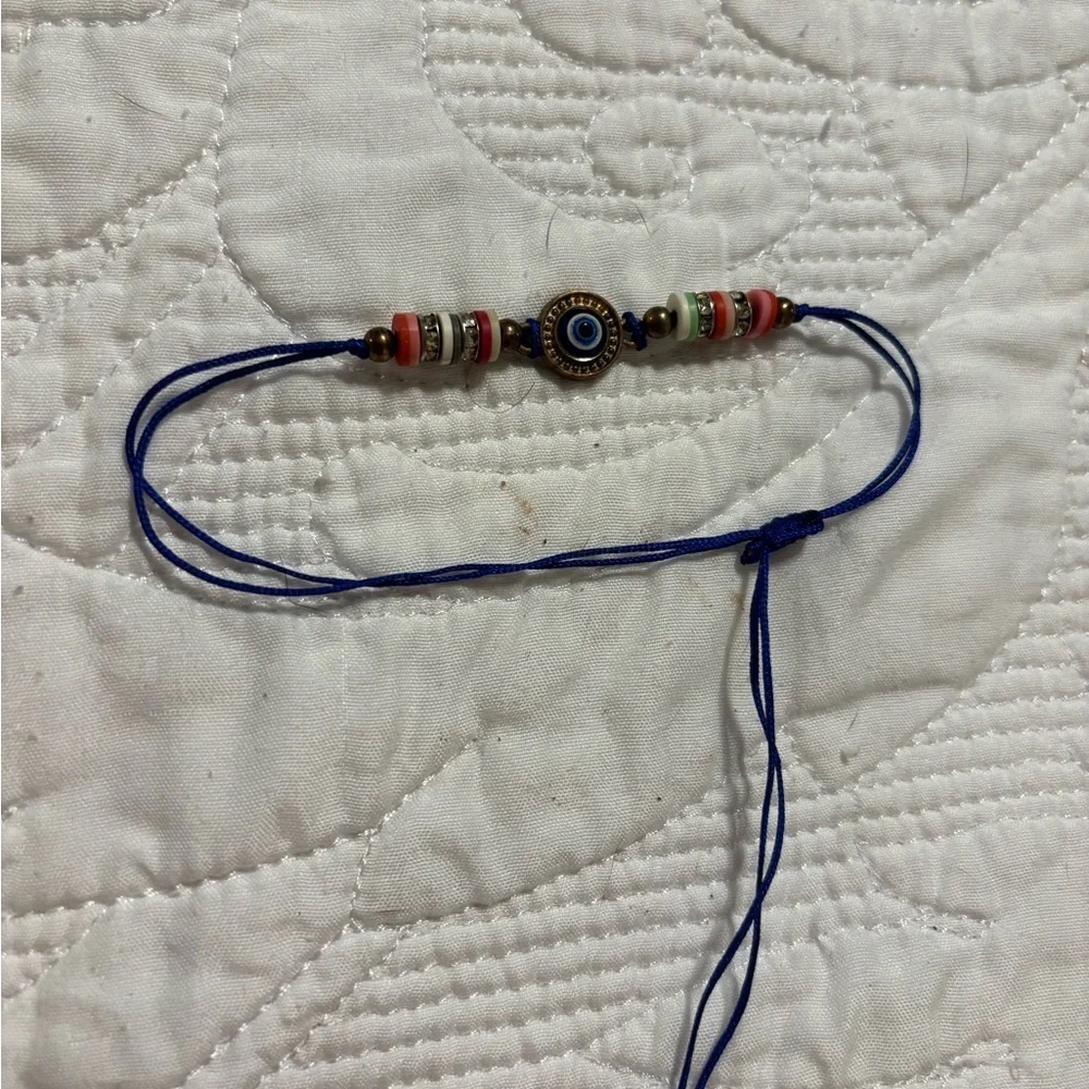 Handmade Blue Evil Eye Cord Bracelet with Multicolor Beads